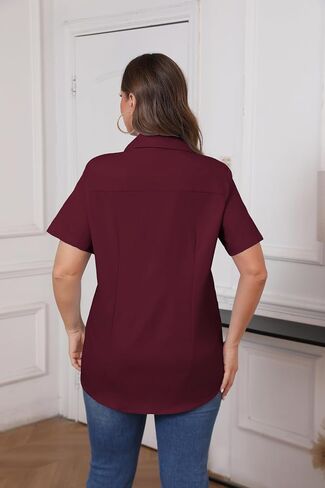 IN'VOLAND Plus Size Women Button Down Shirt Short Sleeve Shirts Casual Summer Blouses Collared Business Work Tops in Saudi Arabia
