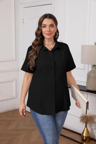 IN'VOLAND Plus Size Women Button Down Shirt Short Sleeve Shirts Casual Summer Blouses Collared Business Work Tops in Saudi Arabia