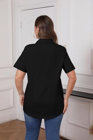 IN'VOLAND Plus Size Women Button Down Shirt Short Sleeve Shirts Casual Summer Blouses Collared Business Work Tops in Saudi Arabia