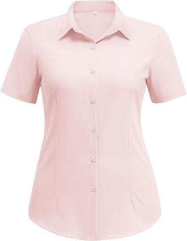 IN'VOLAND Plus Size Women Button Down Shirt Short Sleeve Shirts Casual Summer Blouses Collared Business Work Tops in Saudi Arabia