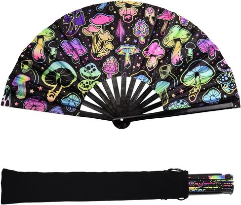 URROMA Foldable UV Glow Butterfly Hand Fan, Bamboo Festival Clack Fan Large Rave Fan Folding Hand Fan Performance Dance Party Accessories For Men Women in Saudi Arabia