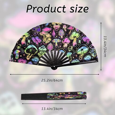 URROMA Foldable UV Glow Butterfly Hand Fan, Bamboo Festival Clack Fan Large Rave Fan Folding Hand Fan Performance Dance Party Accessories For Men Women in Saudi Arabia