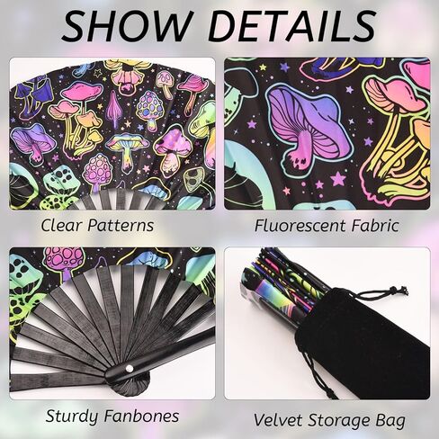 URROMA Foldable UV Glow Butterfly Hand Fan, Bamboo Festival Clack Fan Large Rave Fan Folding Hand Fan Performance Dance Party Accessories For Men Women in Saudi Arabia