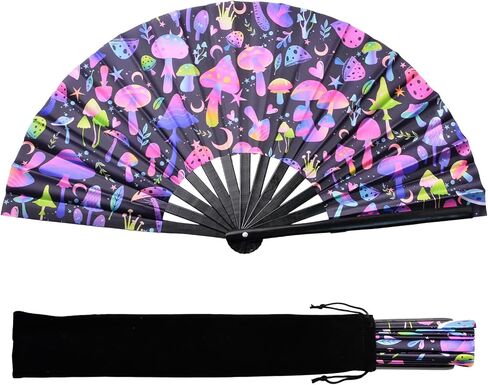 URROMA Foldable UV Glow Butterfly Hand Fan, Bamboo Festival Clack Fan Large Rave Fan Folding Hand Fan Performance Dance Party Accessories For Men Women in Saudi Arabia