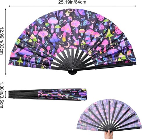 URROMA Foldable UV Glow Butterfly Hand Fan, Bamboo Festival Clack Fan Large Rave Fan Folding Hand Fan Performance Dance Party Accessories For Men Women in Saudi Arabia