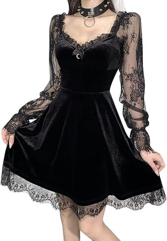 Lace Long Sleeve Gothic Dresses for Women Vintage Dress Gothic Dress in Saudi Arabia