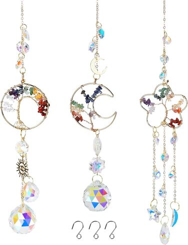3Pcs Sun Catchers Crystal Set, 7 Chakra Tree of Life Stained Glass Window Hanging for Home, Office & Car in Saudi Arabia