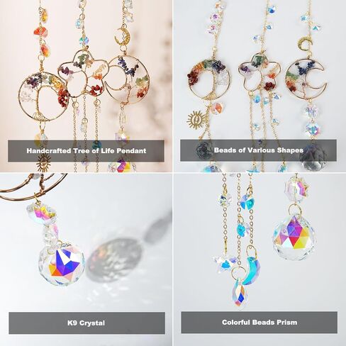 3Pcs Sun Catchers Crystal Set, 7 Chakra Tree of Life Stained Glass Window Hanging for Home, Office & Car in Saudi Arabia