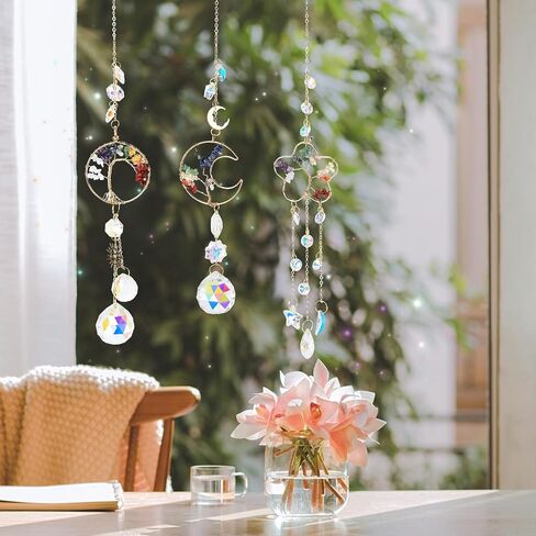 3Pcs Sun Catchers Crystal Set, 7 Chakra Tree of Life Stained Glass Window Hanging for Home, Office & Car in Saudi Arabia
