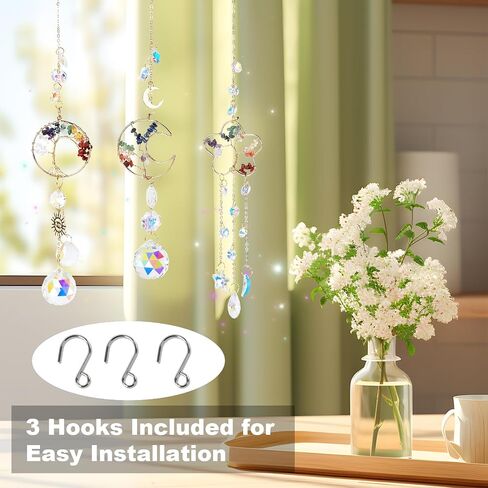 3Pcs Sun Catchers Crystal Set, 7 Chakra Tree of Life Stained Glass Window Hanging for Home, Office & Car in Saudi Arabia