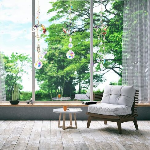 3Pcs Sun Catchers Crystal Set, 7 Chakra Tree of Life Stained Glass Window Hanging for Home, Office & Car in Saudi Arabia