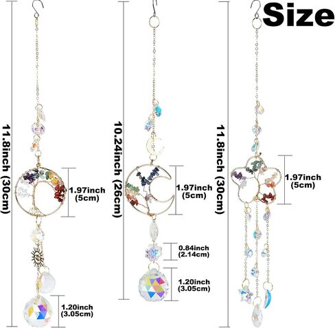 3Pcs Sun Catchers Crystal Set, 7 Chakra Tree of Life Stained Glass Window Hanging for Home, Office & Car in Saudi Arabia
