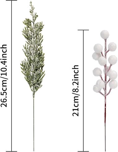 20 Pcs Artificial Snowy Pine Branches with Berry Stems, 10.5" Faux Evergreen Pine Picks Fake Greenery Foliage Sprigs Cypress Leaves Stems for Xmas Wreath DIY Vase Filler Home Decor (30, White berry) in Saudi Arabia