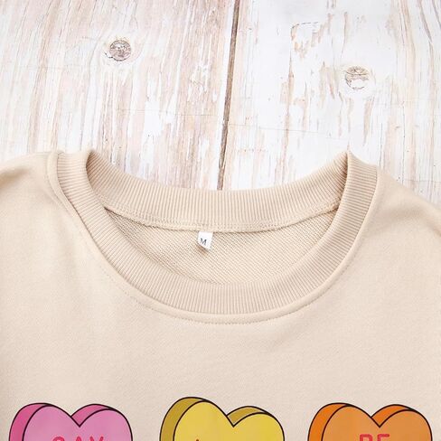 Women Valentine Sweatshirt Love Heart XOXO Funny Conversation Heart Graphic Shirt Tops Crewneck Oversized Outfits(Apricot,XLarge) in Kuwait