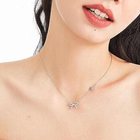 Bow Necklace Silver Bowknot Bow Tie Necklace for Women Pink rhinestone bow necklace Dainty Bow Pendent Choker Necklace Cute Pendant Necklaces Jewelry Gift in Saudi Arabia