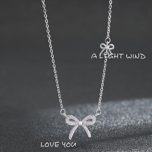 Bow Necklace Silver Bowknot Bow Tie Necklace for Women Pink rhinestone bow necklace Dainty Bow Pendent Choker Necklace Cute Pendant Necklaces Jewelry Gift in Saudi Arabia