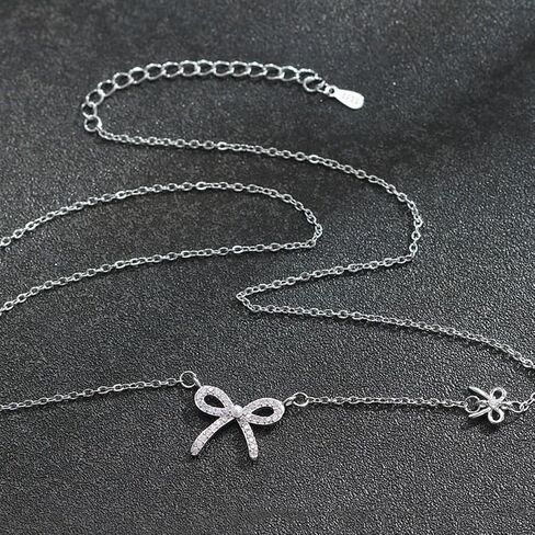 Bow Necklace Silver Bowknot Bow Tie Necklace for Women Pink rhinestone bow necklace Dainty Bow Pendent Choker Necklace Cute Pendant Necklaces Jewelry Gift in Saudi Arabia