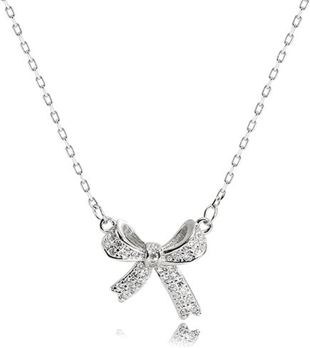 Bow necklace,Silver Necklace for Women - Bow Necklace Elegant Silver Mini Bow Pendant Necklace - Trendy & Adorable Design for Women Silver Jewelry Gift in Saudi Arabia