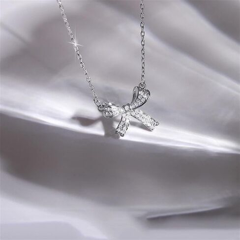 Bow necklace,Silver Necklace for Women - Bow Necklace Elegant Silver Mini Bow Pendant Necklace - Trendy & Adorable Design for Women Silver Jewelry Gift in Saudi Arabia