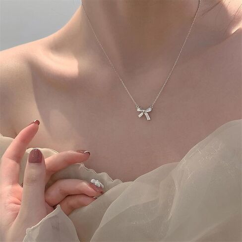 Bow necklace,Silver Necklace for Women - Bow Necklace Elegant Silver Mini Bow Pendant Necklace - Trendy & Adorable Design for Women Silver Jewelry Gift in Saudi Arabia