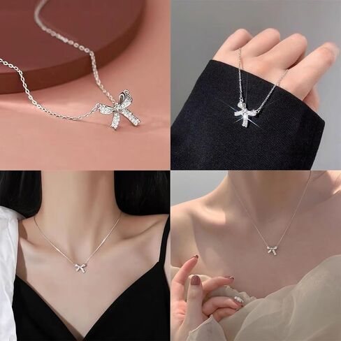 Bow necklace,Silver Necklace for Women - Bow Necklace Elegant Silver Mini Bow Pendant Necklace - Trendy & Adorable Design for Women Silver Jewelry Gift in Saudi Arabia