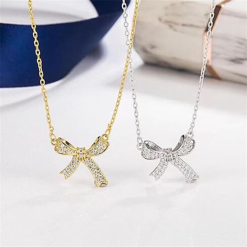 Bow necklace,Silver Necklace for Women - Bow Necklace Elegant Silver Mini Bow Pendant Necklace - Trendy & Adorable Design for Women Silver Jewelry Gift in Saudi Arabia