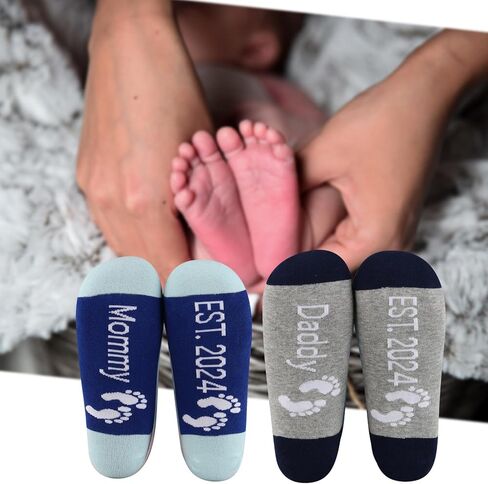 MBMSO New Parents Gifts Daddy Mommy Est 2024 New Mom and Dad Socks Pregnancy Reveal Gifts for Parent to be Gifts First Time in Kuwait