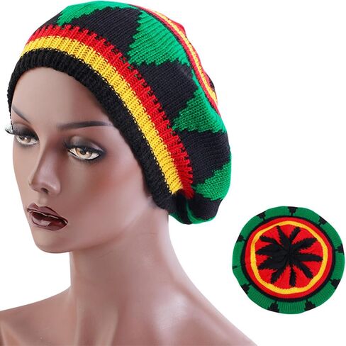 Unisex Jamaica Reggae Cap - Rasta Slouchy Beanie with Multi-Color Stripes, Comfortable Knit Hat for Men and Women in Saudi Arabia