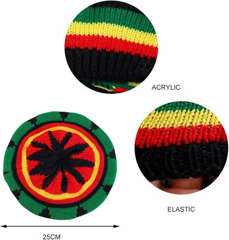 Unisex Jamaica Reggae Cap - Rasta Slouchy Beanie with Multi-Color Stripes, Comfortable Knit Hat for Men and Women in Saudi Arabia