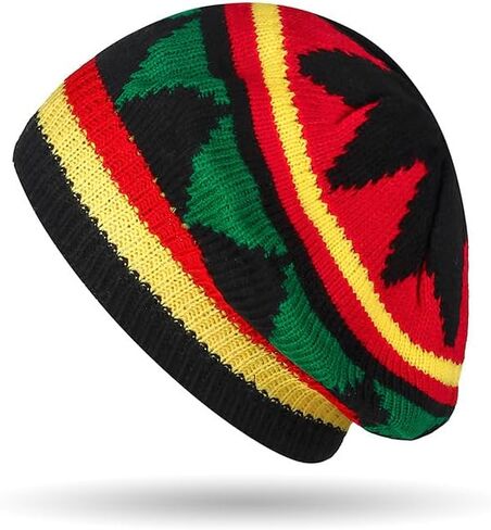 Unisex Jamaica Reggae Cap - Rasta Slouchy Beanie with Multi-Color Stripes, Comfortable Knit Hat for Men and Women in Saudi Arabia
