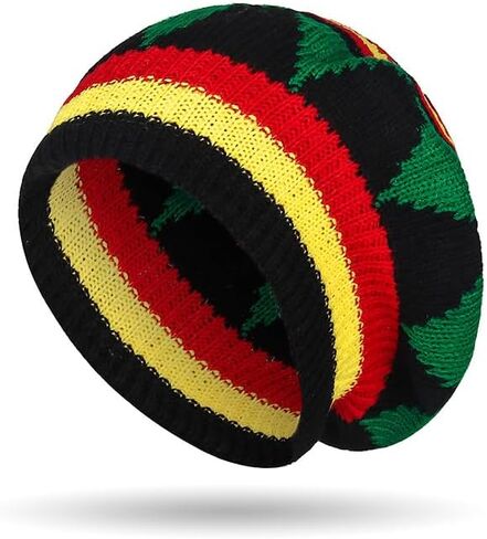 Unisex Jamaica Reggae Cap - Rasta Slouchy Beanie with Multi-Color Stripes, Comfortable Knit Hat for Men and Women in Saudi Arabia