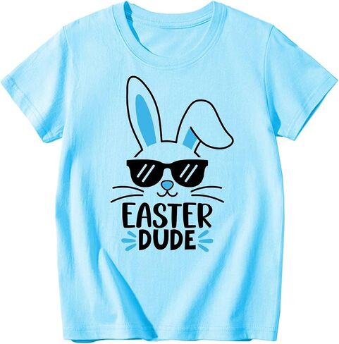 Boys Girls Easter Shirts Bunny Tshirt Short Sleeve Cotton Tee Funny Rabbit Graphic Tshirts 3-12 Years in Saudi Arabia