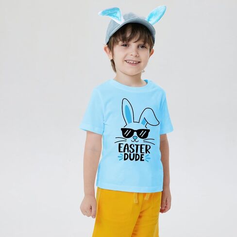 Boys Girls Easter Shirts Bunny Tshirt Short Sleeve Cotton Tee Funny Rabbit Graphic Tshirts 3-12 Years in Saudi Arabia