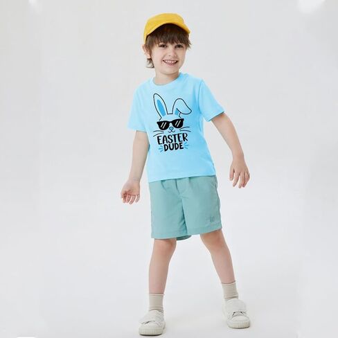 Boys Girls Easter Shirts Bunny Tshirt Short Sleeve Cotton Tee Funny Rabbit Graphic Tshirts 3-12 Years in Saudi Arabia