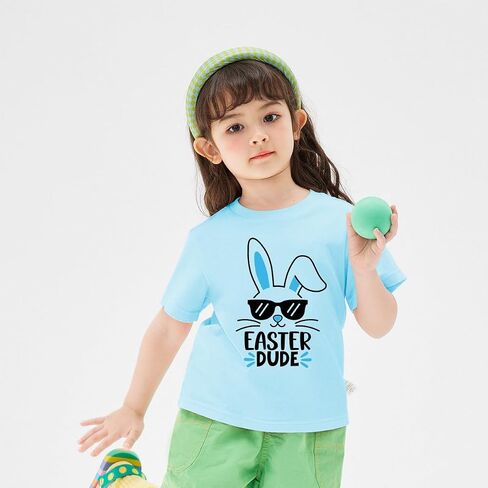 Boys Girls Easter Shirts Bunny Tshirt Short Sleeve Cotton Tee Funny Rabbit Graphic Tshirts 3-12 Years in Saudi Arabia