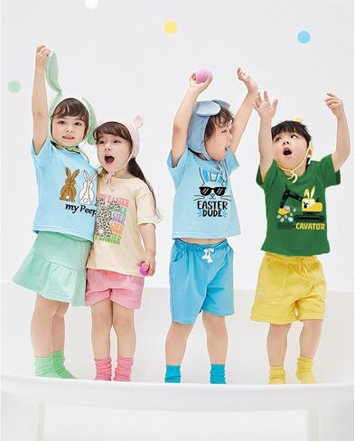 Boys Girls Easter Shirts Bunny Tshirt Short Sleeve Cotton Tee Funny Rabbit Graphic Tshirts 3-12 Years in Saudi Arabia
