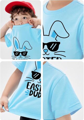 Boys Girls Easter Shirts Bunny Tshirt Short Sleeve Cotton Tee Funny Rabbit Graphic Tshirts 3-12 Years in Saudi Arabia
