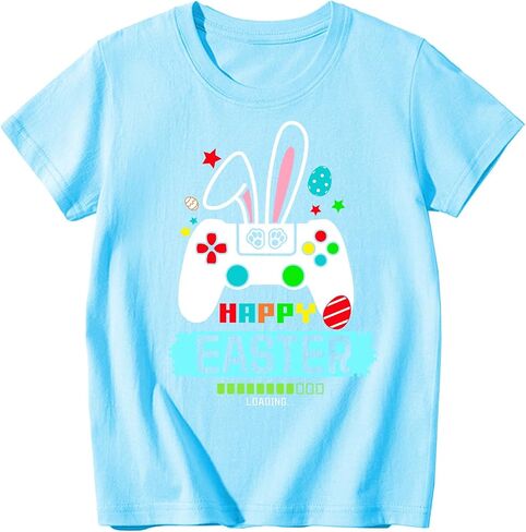Boys Girls Easter Shirts Bunny Tshirt Short Sleeve Cotton Tee Funny Rabbit Graphic Tshirts 3-12 Years in Saudi Arabia
