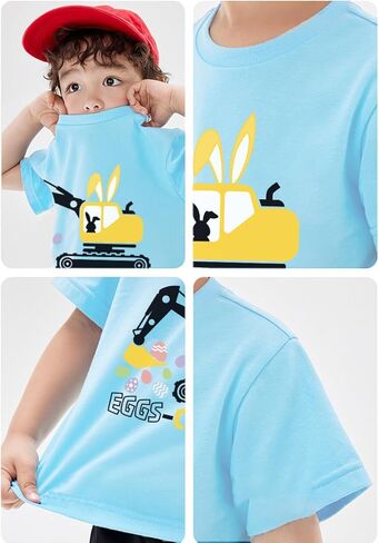 Boys Girls Easter Shirts Bunny Tshirt Short Sleeve Cotton Tee Funny Rabbit Graphic Tshirts 3-12 Years in Kuwait