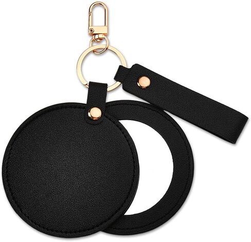 Sisadodo Small Round Makeup Mirror Keychains Compact Mirror Keychain Leather Keychain Rotating Folding Mirror Keyring in Kuwait