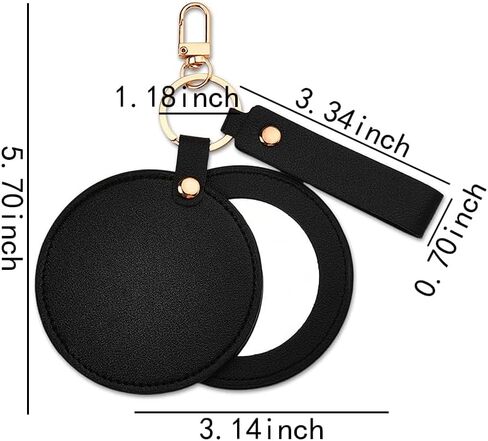 Sisadodo Small Round Makeup Mirror Keychains Compact Mirror Keychain Leather Keychain Rotating Folding Mirror Keyring in Kuwait