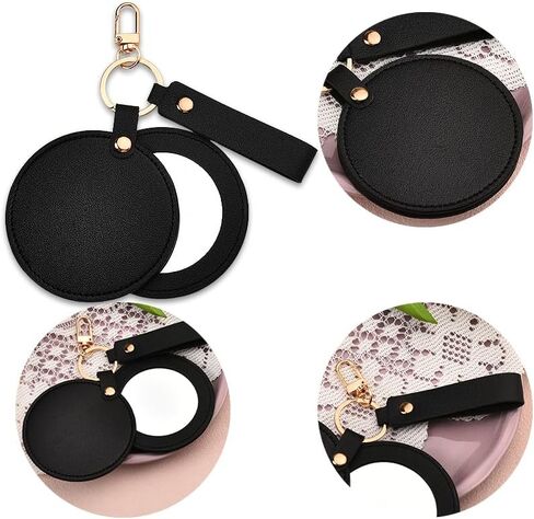 Sisadodo Small Round Makeup Mirror Keychains Compact Mirror Keychain Leather Keychain Rotating Folding Mirror Keyring in Kuwait