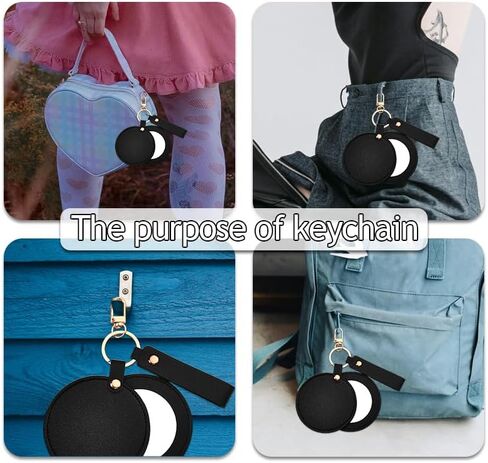 Sisadodo Small Round Makeup Mirror Keychains Compact Mirror Keychain Leather Keychain Rotating Folding Mirror Keyring in Kuwait