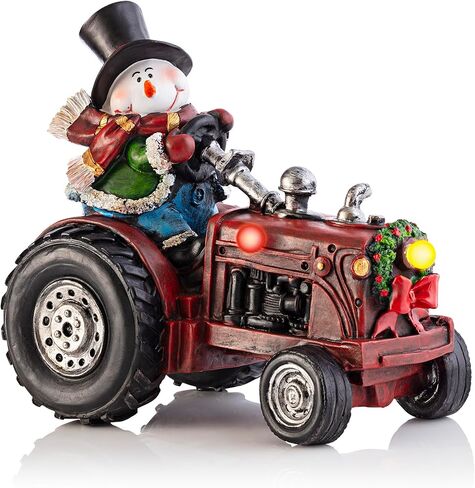 شركة Alpine Corporation 9 بوصة ارتفاع رجل ثلج بوليستون على زينة عطلة الجرار مع أضواء LED متغيرة الألوان، زينة عيد الميلاد in Kuwait