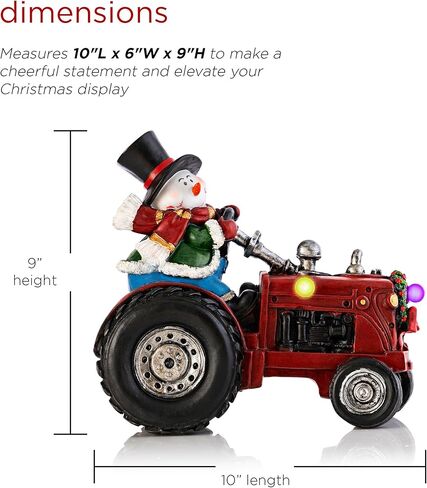 شركة Alpine Corporation 9 بوصة ارتفاع رجل ثلج بوليستون على زينة عطلة الجرار مع أضواء LED متغيرة الألوان، زينة عيد الميلاد in Kuwait