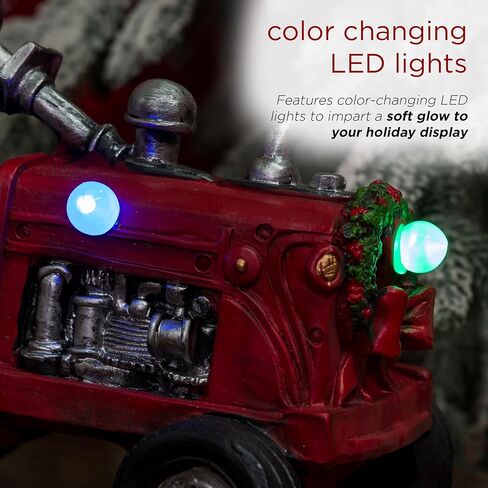 شركة Alpine Corporation 9 بوصة ارتفاع رجل ثلج بوليستون على زينة عطلة الجرار مع أضواء LED متغيرة الألوان، زينة عيد الميلاد in Kuwait