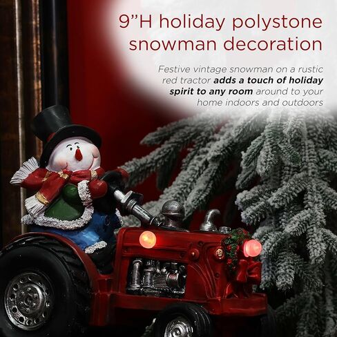 شركة Alpine Corporation 9 بوصة ارتفاع رجل ثلج بوليستون على زينة عطلة الجرار مع أضواء LED متغيرة الألوان، زينة عيد الميلاد in Kuwait