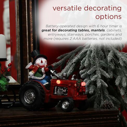 شركة Alpine Corporation 9 بوصة ارتفاع رجل ثلج بوليستون على زينة عطلة الجرار مع أضواء LED متغيرة الألوان، زينة عيد الميلاد in Kuwait