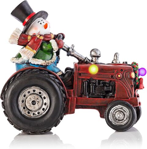 شركة Alpine Corporation 9 بوصة ارتفاع رجل ثلج بوليستون على زينة عطلة الجرار مع أضواء LED متغيرة الألوان، زينة عيد الميلاد in Kuwait