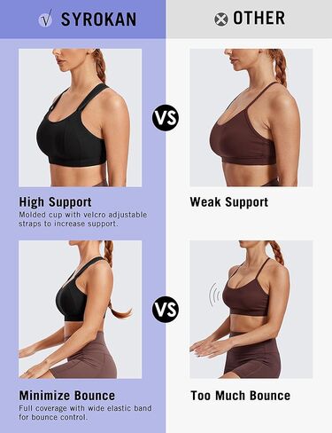 SYROKAN Women's Sports Bra High Impact Front Adjustable Support Lightly Padded Wireless Racerback Workout Running in Kuwait